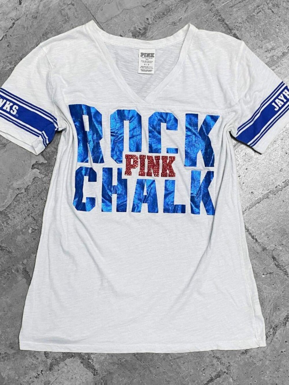 2010s 2015 Kansas University KU Jayhawks Victoria's Secret PINK Bling Tee Sz S/M